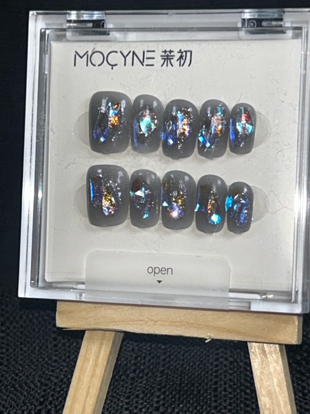Mocyne Press On Nails Black Chrome Glitter Short Square Glam